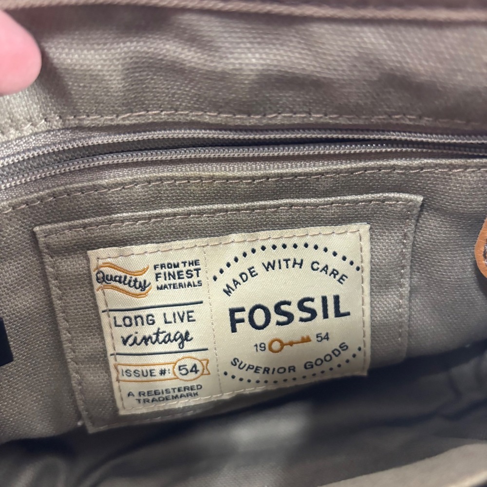 Fossil Long Live Vintage Issue 54 Canvas Crossbody Bag Cream Brown Messenger - Picture 8 of 16